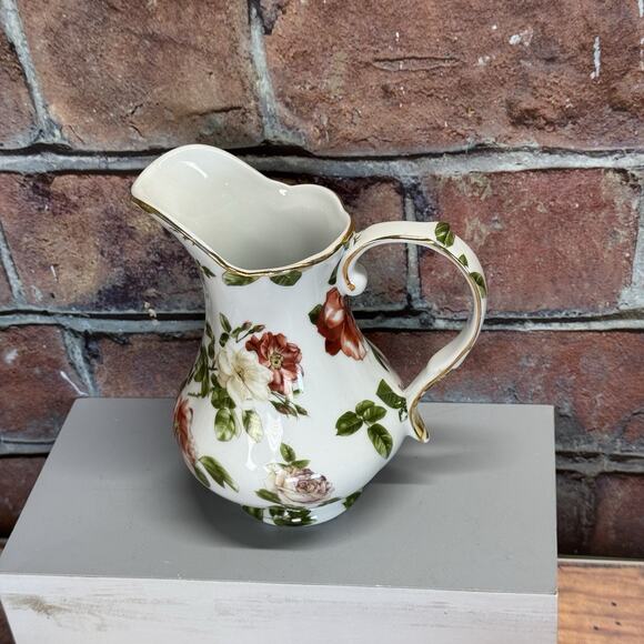 Vintage Royal Danube Floral Porcelain 9" Pitcher Multicolor Roses w Gold Japan - Picture 2 of 9
